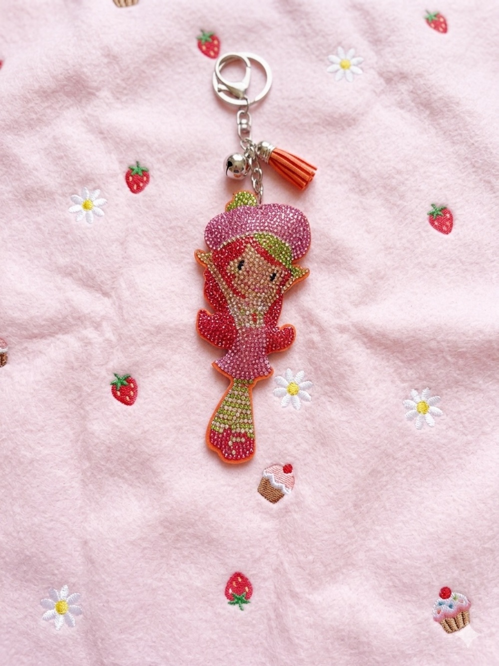 Pink strawberry Shortcake Crystal Keychain for Kids Accessories